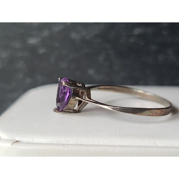 925 Sterling Silver Prong Set Amethyst Heart Shaped Solitaire Ring, SIZE US 8.25 - Picture 4 of 10